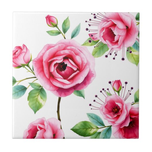 Carreau Roses roses douces et fleurs d'eucalyptus (Devant)