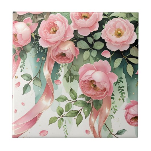 Carreau Roses roses et rubans (Devant)