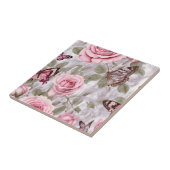 Carreau Roses roses roses et papillons Aquarelle Florale (Côté)