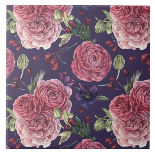 Carreau Roses Roses Roses Romantiques Sur Motif Violet (Devant)