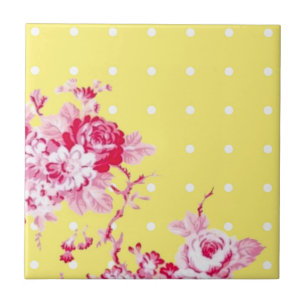 Carreau Roses Roses Roses Sur Carrelage Jaune