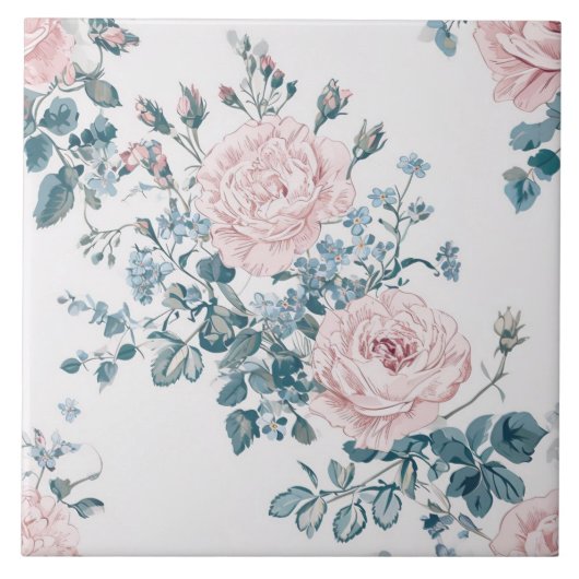Carreau Roses roses sur blanc (Devant)