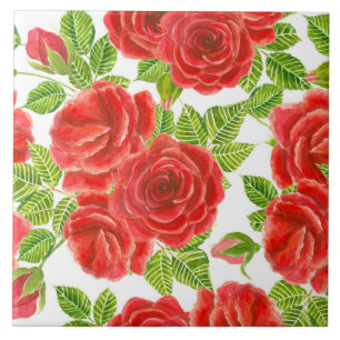 Carreau Roses rouges aquarelle transparente motif