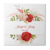 Carreau Roses rouges d'hiver et verdure Mariage Keepsaké | (Devant)