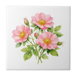 Carreau Roses sauvages aquarelles roses