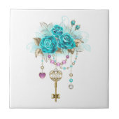 Carreau Roses turquoise avec touches (Devant)