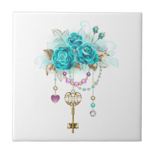 Carreau Roses turquoise avec touches