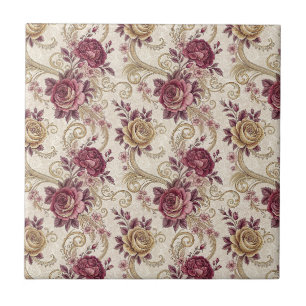 Carreau Roses Victoriennes Royales - Motif Floral Bordeaux
