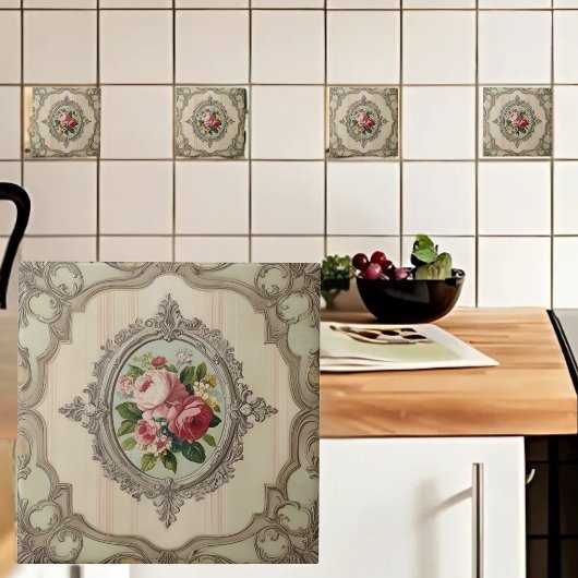 Carreau Roses vintages encadrés