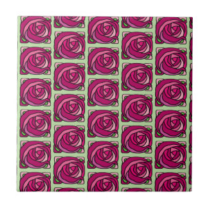 Carreau Roses vintages Pink et vert motif floral