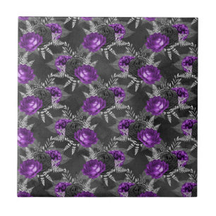 Carreau Roses Violettes Noires Feuilles d'Argent Jardin So