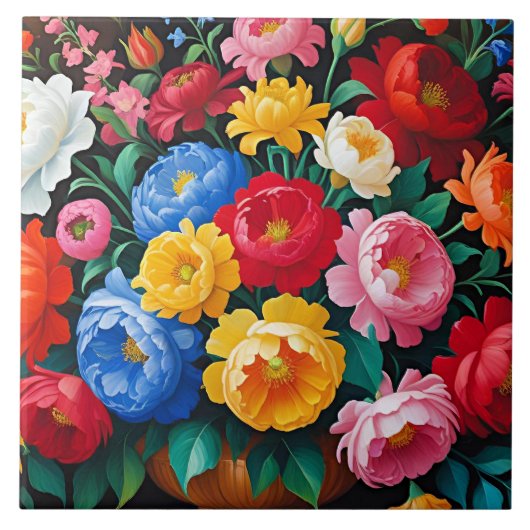 Carreau Roses vives et colorées (Devant)