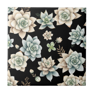 Carreau Rosette de Succulente Lunatique Noir Luxe Botaniqu