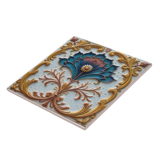 Carreau Rosette florale bleue et rose (Côté)