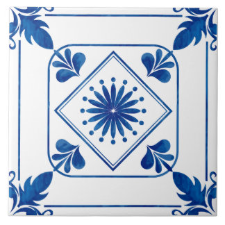 Carreau Rosette méditerranéenne (Bleu Classique) Carrelage