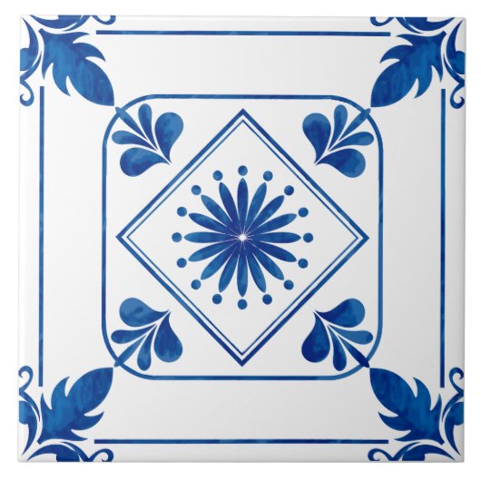 Carreau Rosette méditerranéenne (Bleu Classique) Carrelage (Devant)