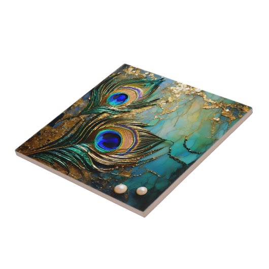Carreau Rosettes en plumes de paon en faux feuille de perl (Côté)