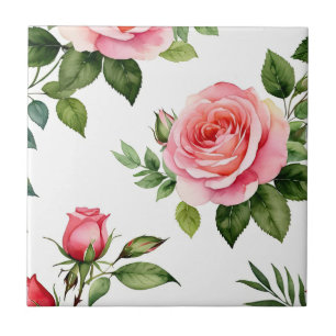 Carreau Rosier rose et bouton de rose