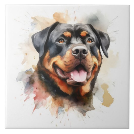 Carreau Rottweiler, Chien, aquarelle (Devant)