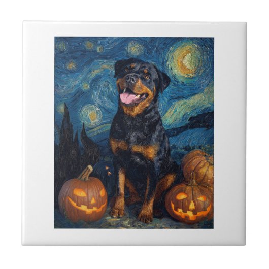 Carreau Rottweiler Chien Mignon Halloween Jack O Lanterne (Devant)