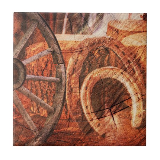 Carreau Roue en Wagon Rustique Horseshoes Style Occidental (Devant)