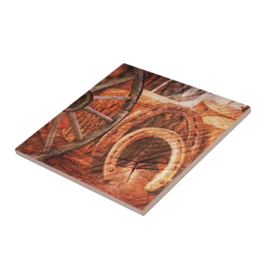 Carreau Roue en Wagon Rustique Horseshoes Style Occidental (Côté)