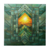 Carreau Rouge Art Déco Turquoise Green Gold Sun (Devant)