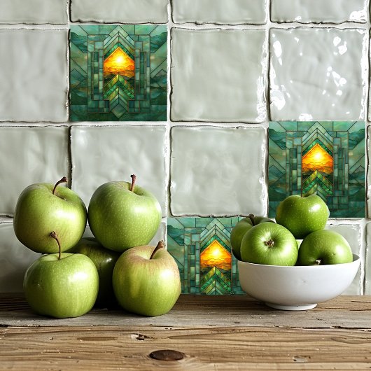 Carreau Rouge Art Déco Turquoise Green Gold Sun