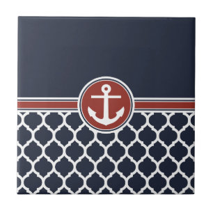 Carreau Rouge Blanc Bleu Ancre Lattice marocain