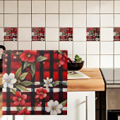 Carreau Rouge blanc et noir Farmhouse Floral Check
