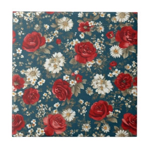 Carreau Rouge Bleu Blanc Floral Patriotique (11)