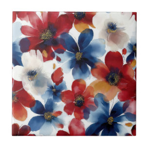 Carreau Rouge Bleu Blanc Floral Patriotique (5)