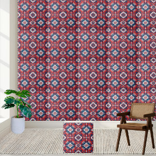 Carreau Rouge Bleu Blanc Scandinave Carrelage Floral Motif