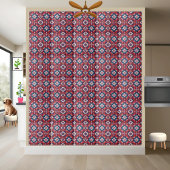Carreau Rouge Bleu Blanc Scandinave Carrelage Floral Motif