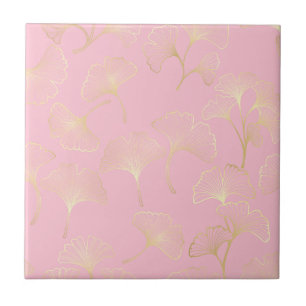 Carreau Rouge Botanique Ginkgo Doré Motif Naturel