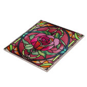 Carreau Rouge Bourgogne Rose Floral Vitrail Style (Côté)