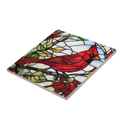 Carreau Rouge Cardinal Vitrail Oiseau boisé (Côté)