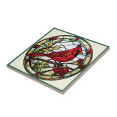 Carreau Rouge Cardinal Vitrail Oiseau boisé (Côté)