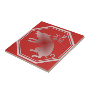 Carreau rouge chinois de porc de zodiaque