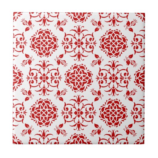 Carreau Rouge et blanc Floral Damask Style Motif (Devant)