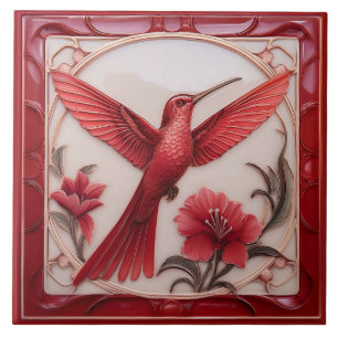 Carreau Rouge et crème faux relief Art Nouveau Colibri R
