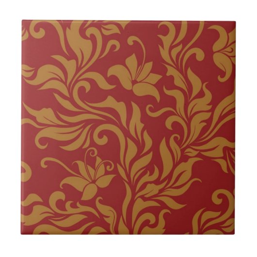 Carreau Rouge et motif floral d'or (Devant)