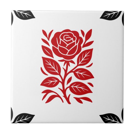 Carreau Rouge et noir Rose floral moderne verre minimal (Devant)