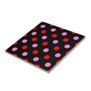 Carreau Rouge et rose sur fond noir à pois design