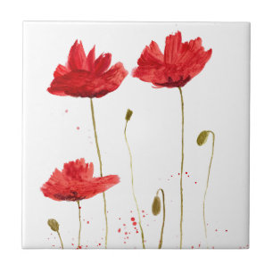 Carreau Rouge Fleur sauvage Floral aquarelle Cuisine rusti