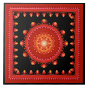 Carreau Rouge fractal oriental encadré motif