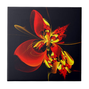 Carreau Rouge Jaune Floral Moderne Résumé Modèle Art #10