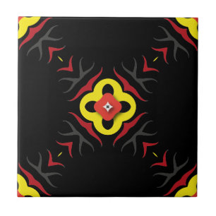 Carreau Rouge jaune gris noir ethnique Abstrait géométriqu