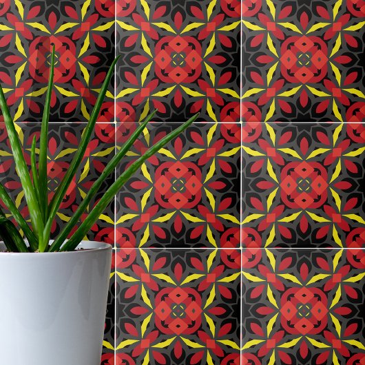Carreau Rouge Jaune Noir Ethnique Arabesque Mosaïque Boho 