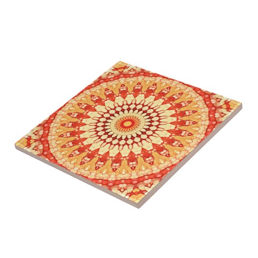 Carreau Rouge Jaune Orange Summer Sun Mandala Motif (Côté)